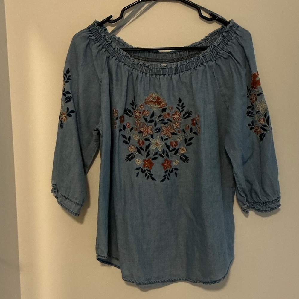 Embroidered Blue Women's Top size M